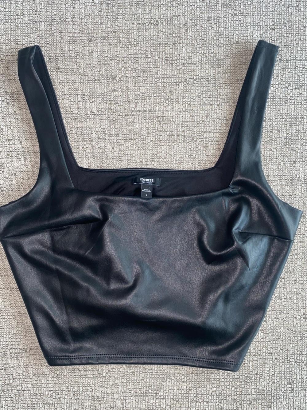 Express Black Faux Leather Square-Neck Tank